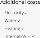 Additional costs 	Electricity  	Water 	Heating 	Internet/WiFi
